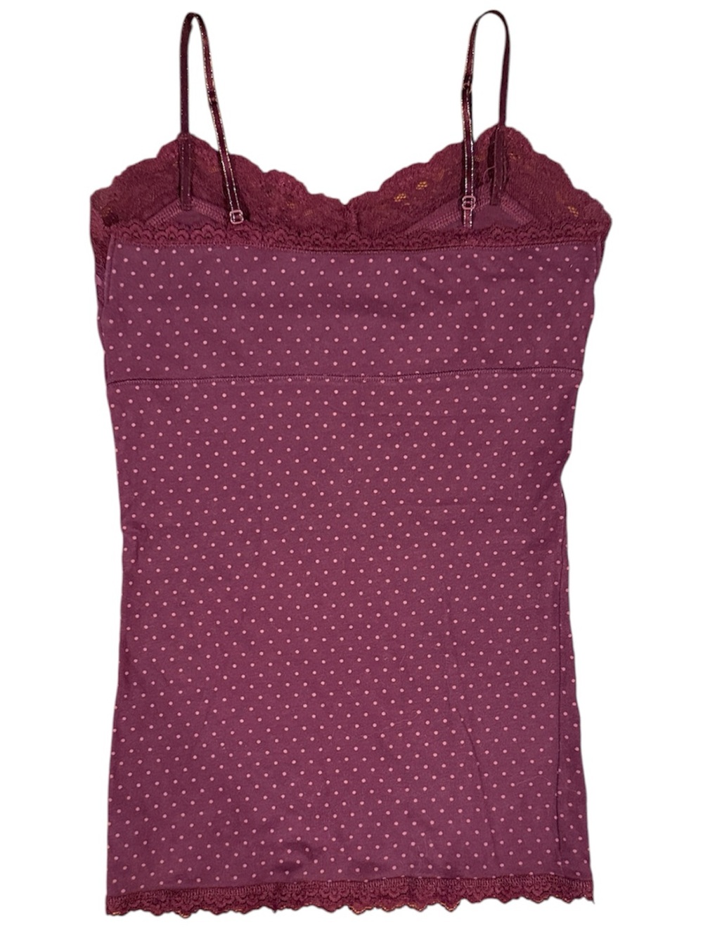 American Eagle Outfitters Burgundy Polka Dot Lace Trim Cami - Picture 2 of 10